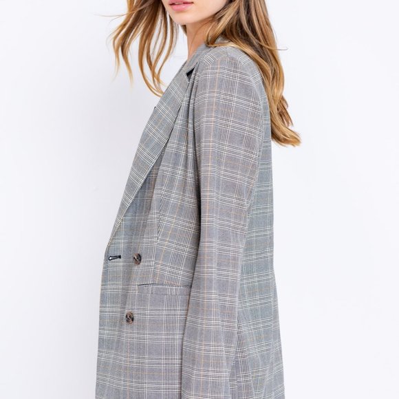 New Gray Plaid Women's Blazer - Picture 3 of 12